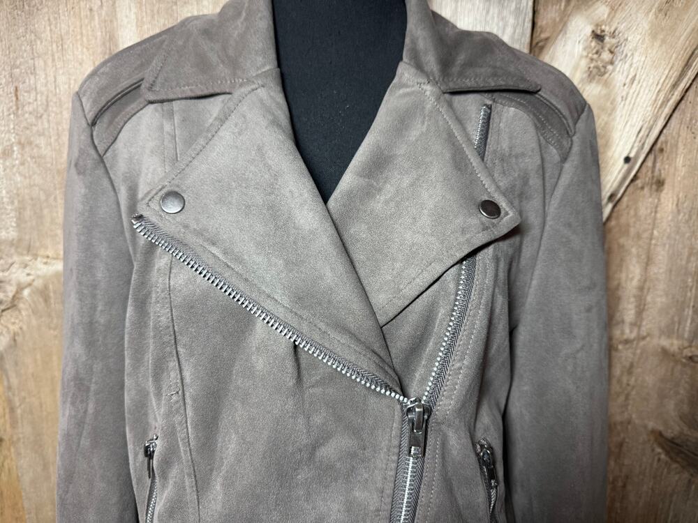 Premise Studio Women's L Soft Gray Faux Suede Leather Biker Moto Jacket Zip